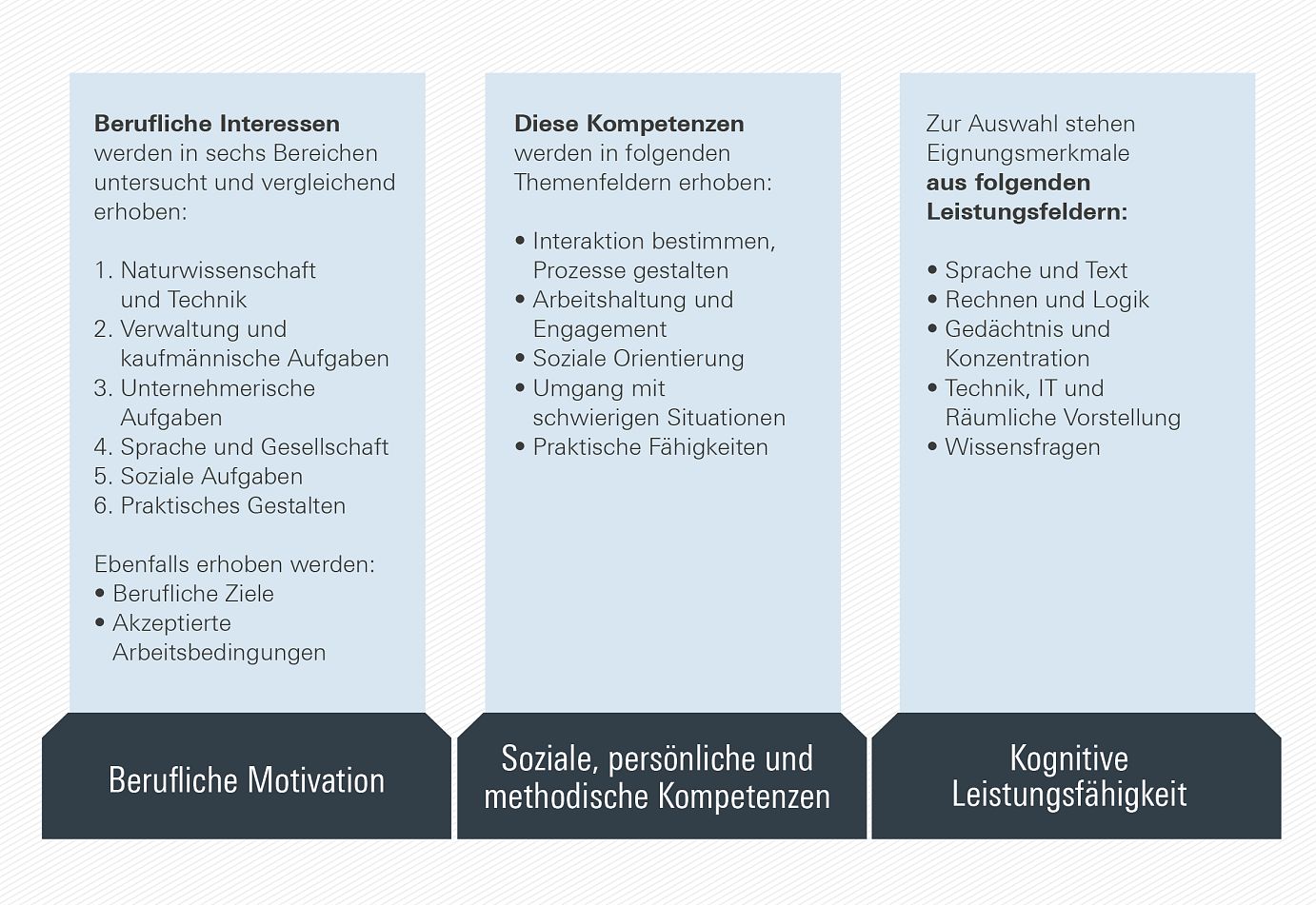 die drei diagnostischen Sulen der geva Testverfahren